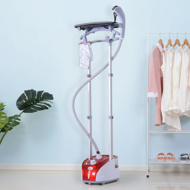 HOMCOM Défroisseur vapeur vertical 1950 W 32g/min, réservoir d'eau de 2 litres, tige télescopique, fer vertical autonomie 45min, 11 températures réglables, prêt en 38s, planche et cintre fournis rouge