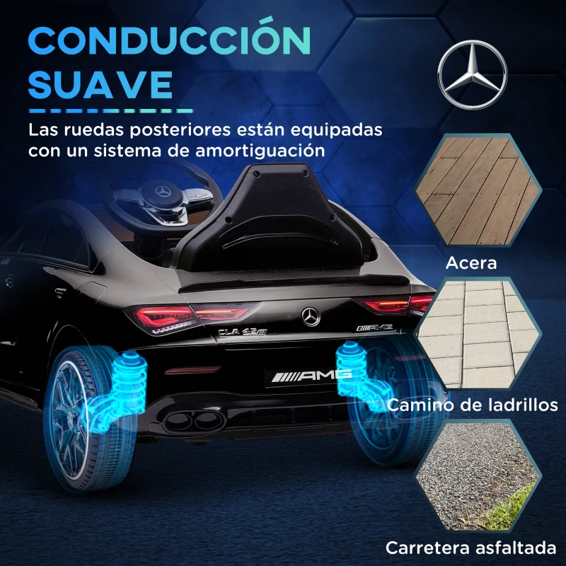 AIYAPLAY Coche Eléctrico para Niños de +3 Años Mercedes-benz AMG CLA 45 con Batería 12V Mando a Distancia Faros Música Negro