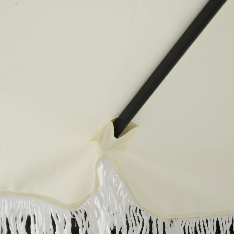 Outsunny Parasol de jardin inclinable parasol avec manivelle à franges style bohème 6 baleines Ø 225 x 223H cm crème et mât noir