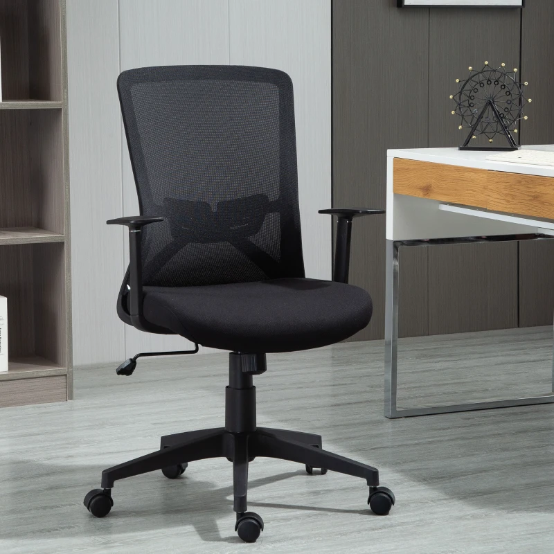 Vinsetto Silla de Oficina Altura Ajustable Reposabrazos Soporte Lumbar Respaldo Transpirable y Basculante 62x56x95-103 cm Negro
