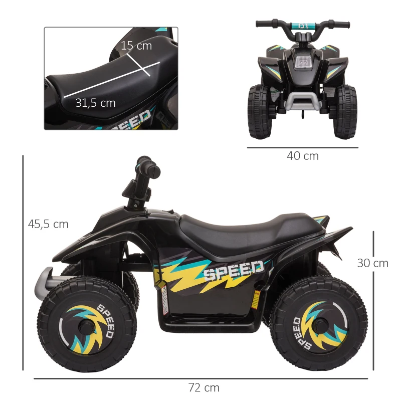 HOMCOM Quad électrique pour enfants 18-36 mois véhicule à batterie 6V avec marche avant et arrière 72 x 40 x 45,5 cm noir(m-3)