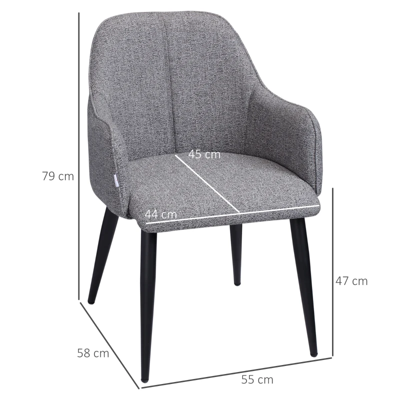 HOMCOM Lot de 2 chaises de salle à manger en tissu et piètement acier - assise enveloppante 55 x 58 x 79 cm gris foncé
