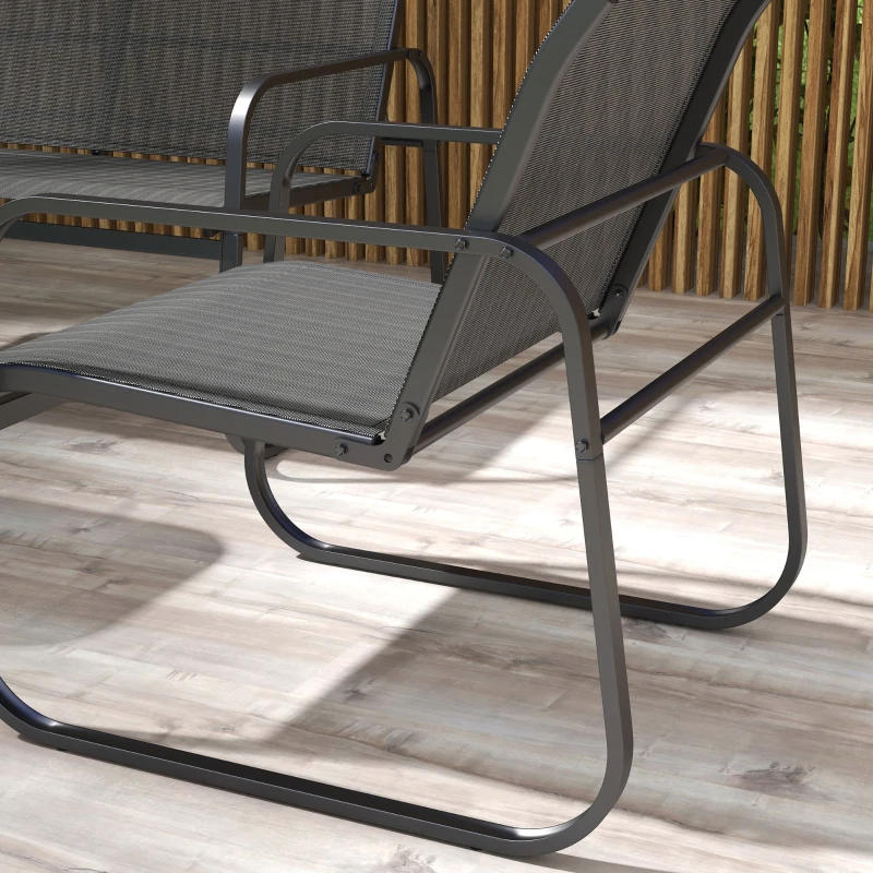 Outsunny 4-teilige Gartengarnitur, 2 Sessel, 2-Sitzer-Sofa, Tisch mit Glasplatte, atmungsaktiver Stoff, Metallrahmen, Schwarz