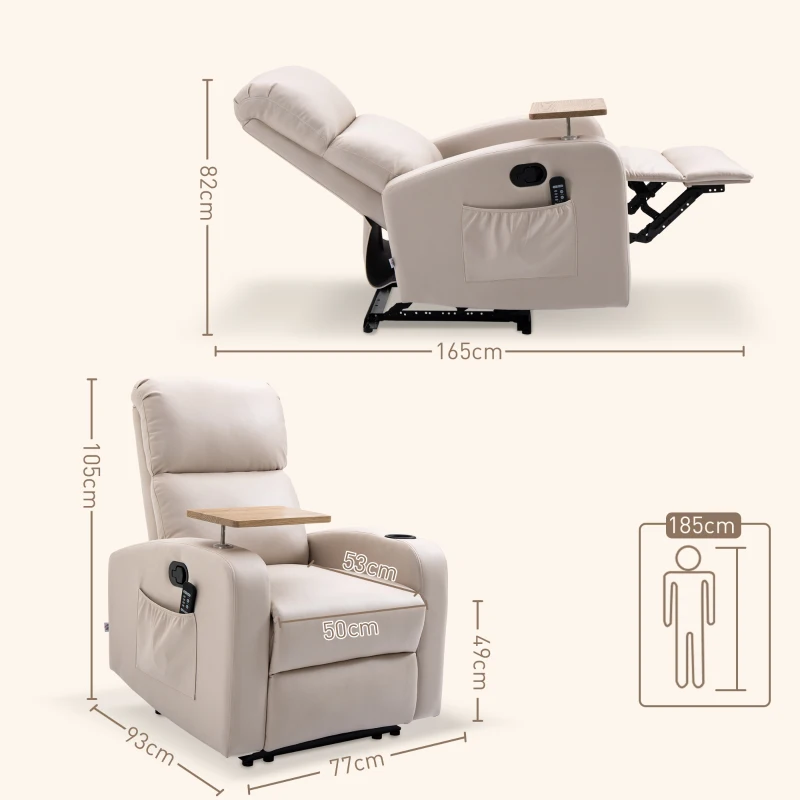HOMCOM Massagesessel Relaxsessel Liegesessel, 1 Klapptisch, 1 Fußstütze; 77 cm x 93 cm x 105 cm, Beige(m-3)