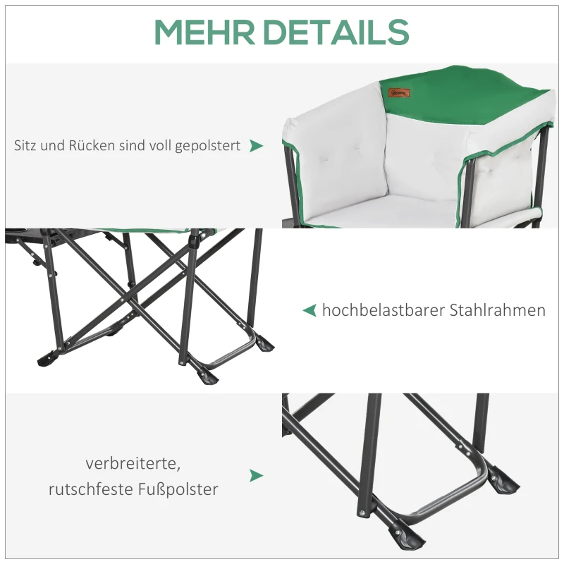 Outsunny Campingstuhl Klappstuhl Regiestuhl Tisch mit Getränkehalter Tragbar Oxford-Gewebe 83 x 64 x 90 cm Weiß+Grün