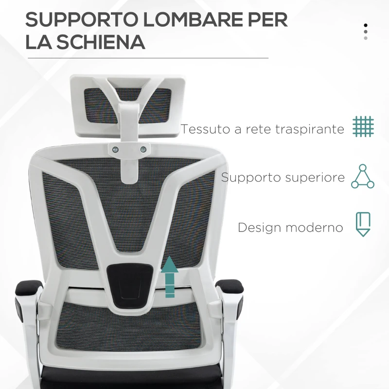 Vinsetto Sedia da Ufficio Ergonomica ad Altezza Regolabile con Poggiapiedi e Poggiatesta, 66x58x110-118 cm, Nero