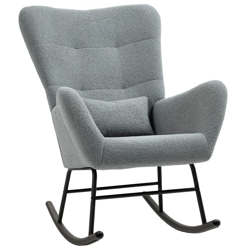 HOMCOM Schommelstoel, Pluizige Bekleding, Lendekussen, Antislip, Tot 120 kg, Grijs(m-11)