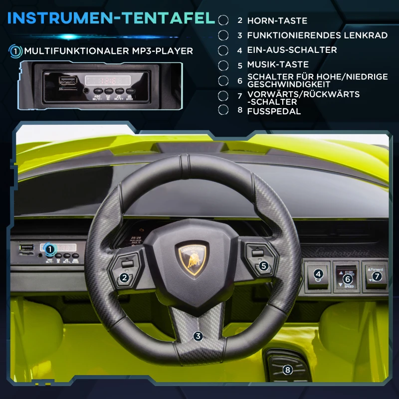 HOMCOM Kinder-Elektroauto, Lamborghini, 3-5 km/h, Fernsteuerung, für 3-5 Jahre, Grün(m-5)