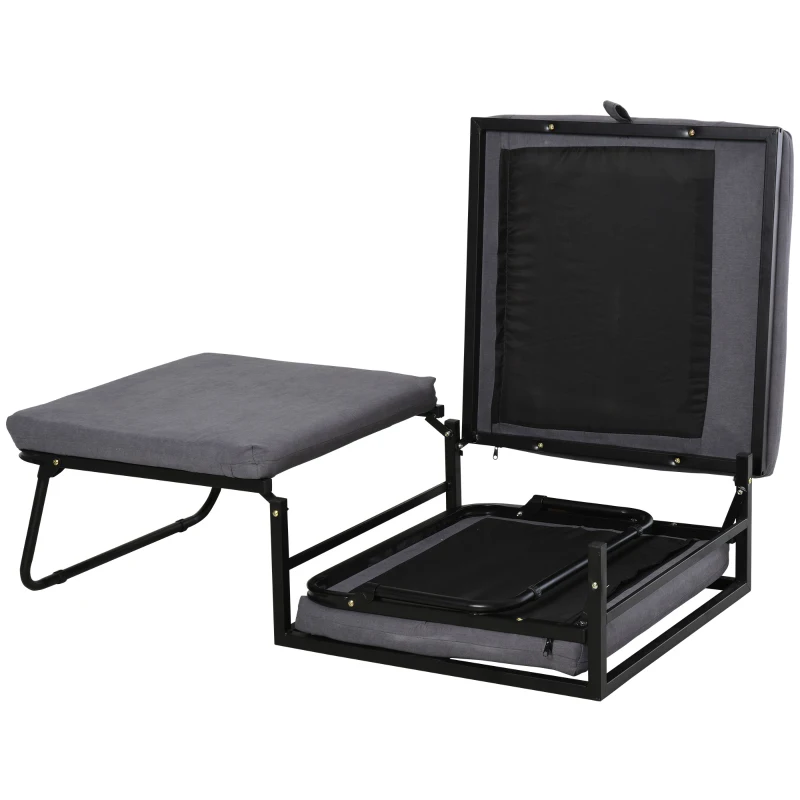 HOMCOM Klappbett 75x190 cm, Erwachsene Gästebett Klappbar mit 8 cm Dicker Schaumstoff, Reisebett mit Metallrahmen, 5-stufig höhenverstellbares Einzelbett mit Kissen, bis 150 kg belastbar