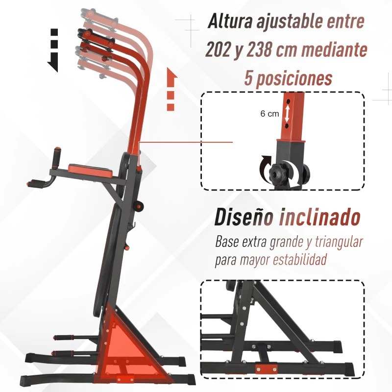 HOMCOM Estación de Musculación Torre de Entrenamiento con Altura Ajustable y Respaldo Regulable en 5 Posiciones Barra de Dominadas Fitness Flexiones Acero 108x178x202-238 cm Negro