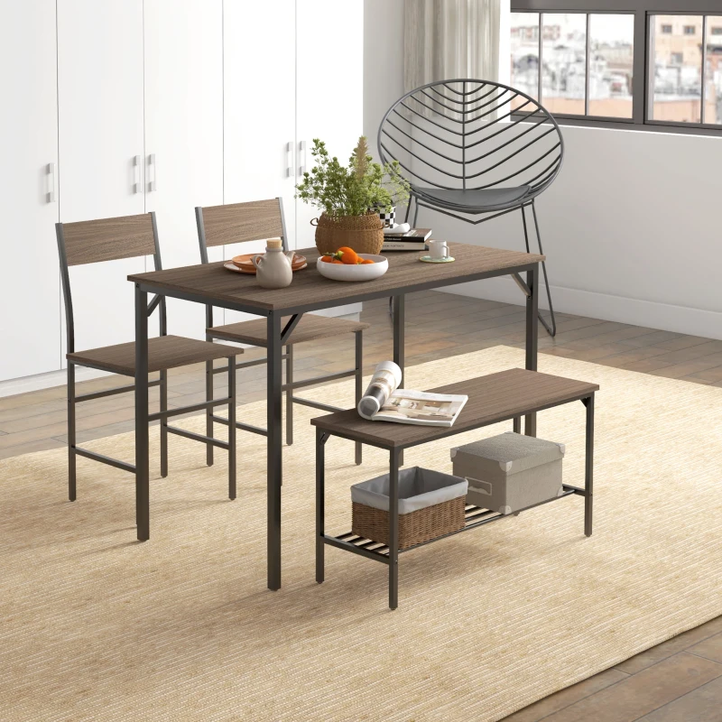 HOMCOM Four-Piece Dining Set, With Table, Chairs and Bench