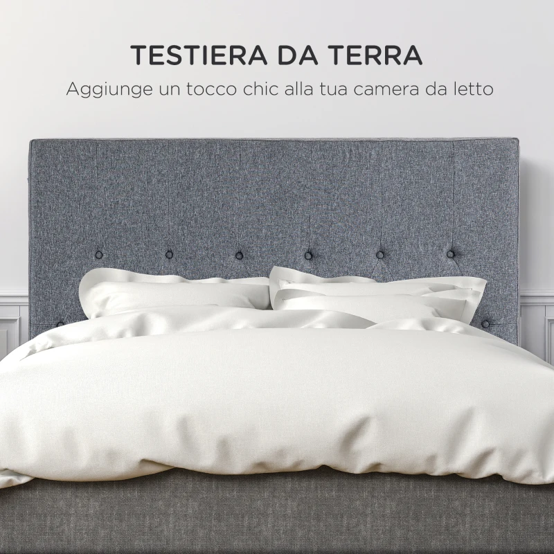 HOMCOM Testiera Letto Matrimoniale Trapuntata a Bottoni con 2 Ganci, in Tessuto Effetto Lino, 160x7x120 cm, Grigia
