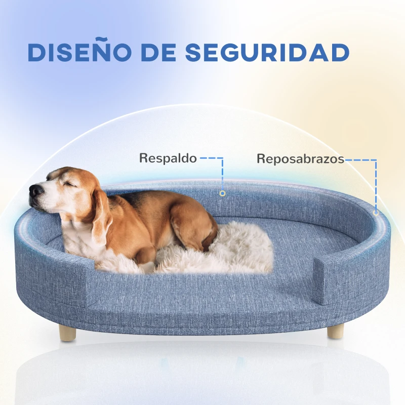 PawHut Sofá para Mascotas con Cojín Extraíble Funda Lavable y Patas de Madera Carga 30 kg para Interior 100x70x25 cm Azul