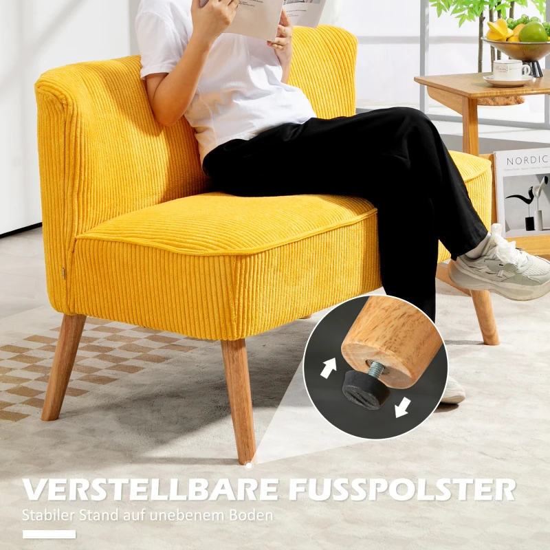 HOMCOM Zweisitzer-Sofa, elegantes Skandi Design, massiver Holzrahmen, bis 150 kg, 117 x 56,5 x 77 cm, Gelb(m-7)