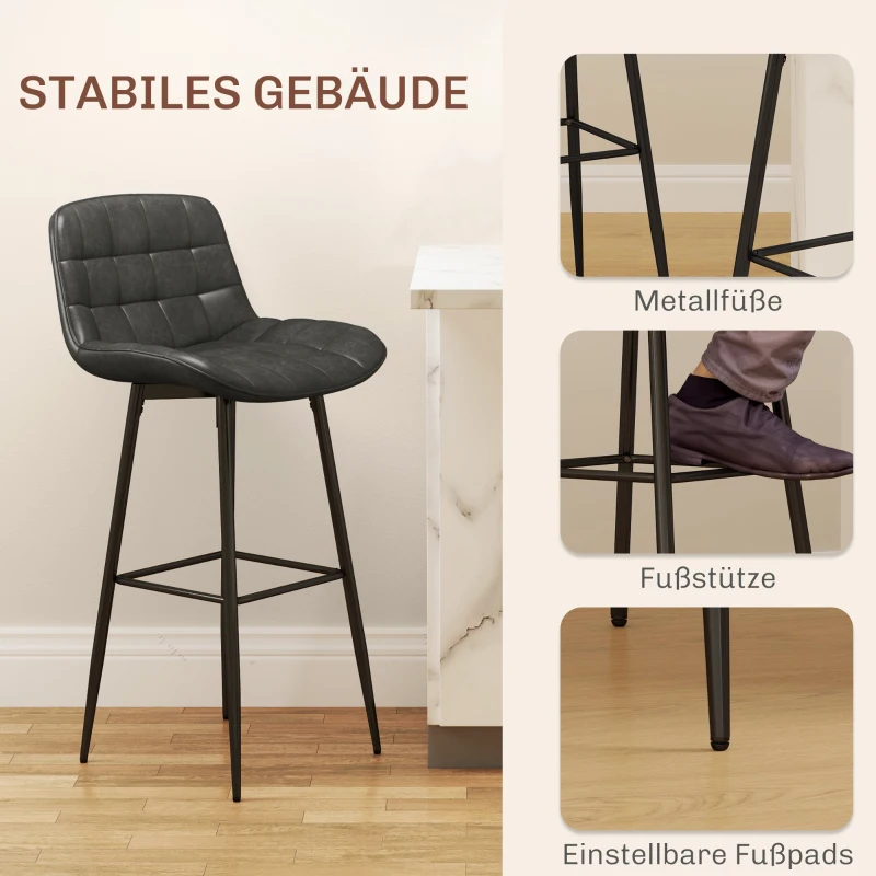 HOMCOM Barhocker im 2er-Set, schöne Steppung, Kunstlederbezug, 98 cm, bis 120 kg, Anthrazit