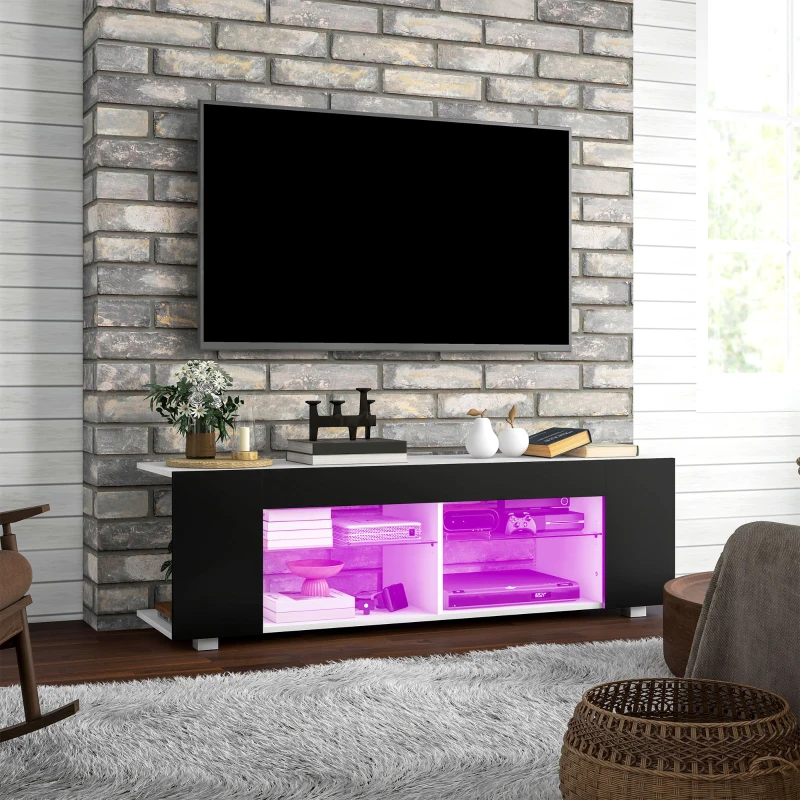 HOMCOM Multi-Shelf TV Cabinet, with Adjustable LED Lights - Black