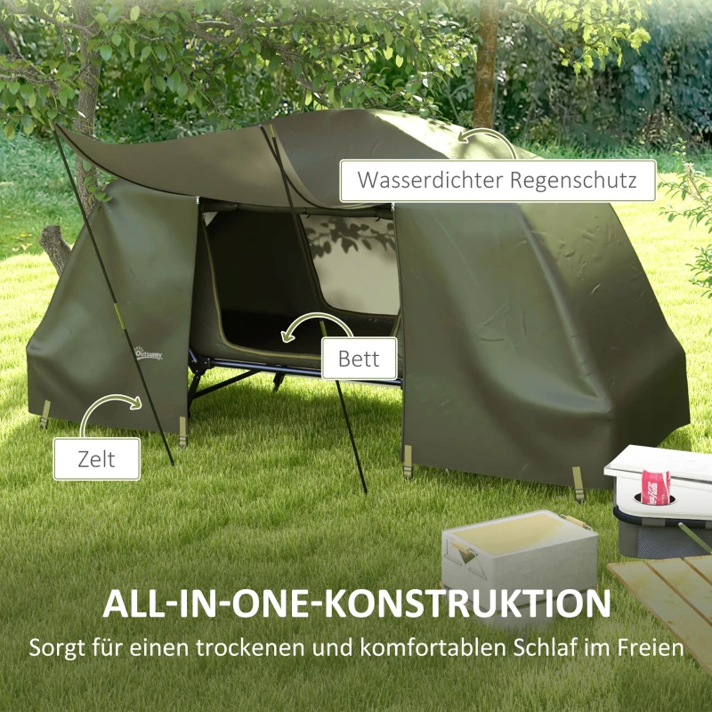 Outsunny 2-in-1 Campingbett, wasserdichte Zeltplane, verstellbare Metallbeine, bis 180 kg, 215 x 80 x 125cm, Grün