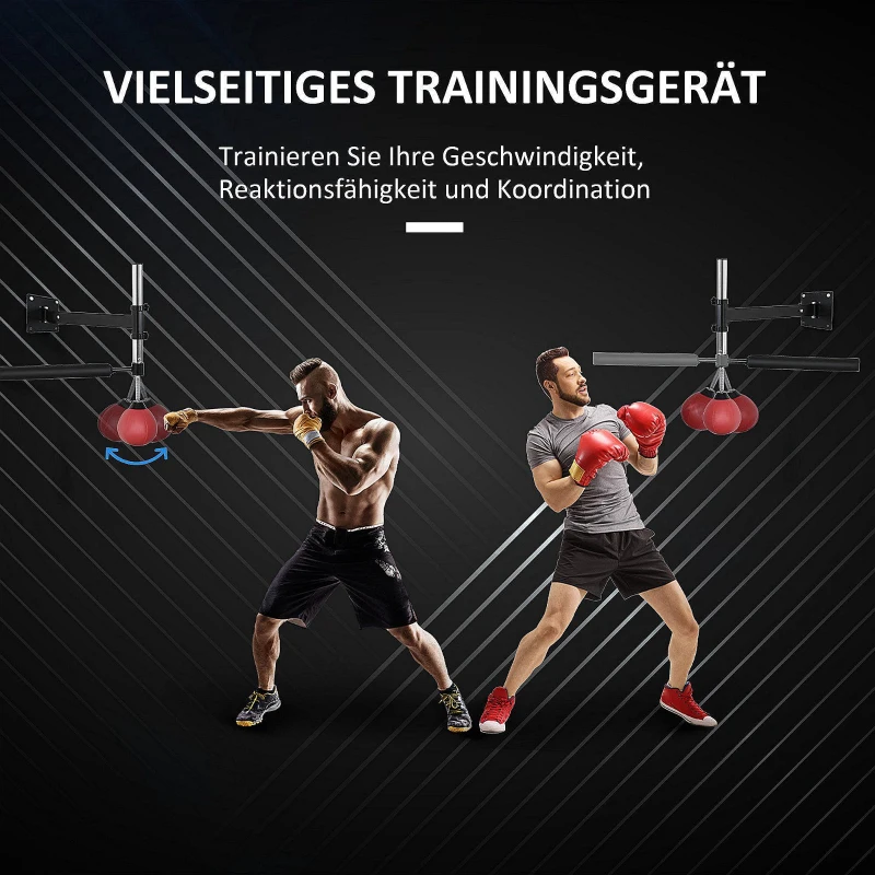 HOMCOM Boxgestell mit Speedball & Reflexstange, Wandmontage, höhenverstellbar, Schwarz/Rot