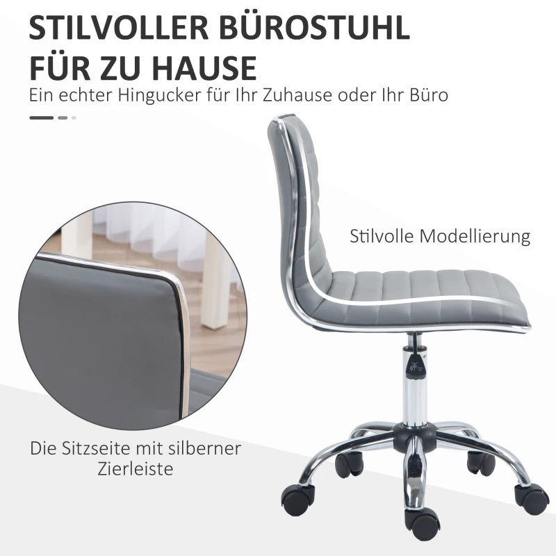 HOMCOM Höhenverstellbarer Salonstuhl mit Rückenlehne, Drehstuhl, Metall, Kunstleder, 48 x 52 x 78-90 cm, Hellgrau