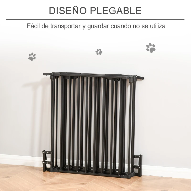 PawHut Barrera de Seguridad para Mascotas de 5 Paneles Plegable 300 cm con Cierre Inteligente para Escalera Pasillo Negro