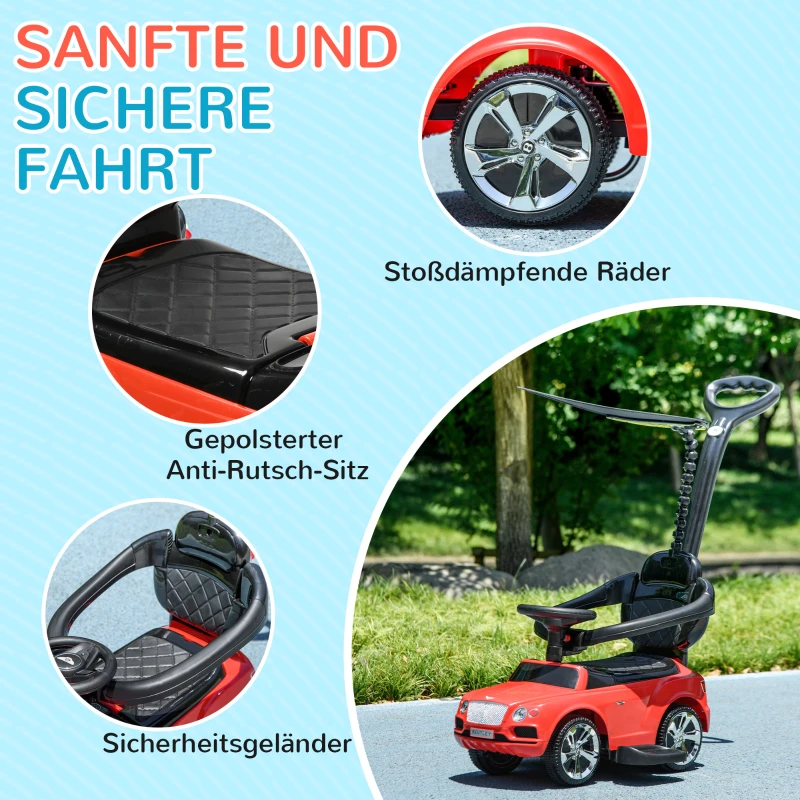 AIYAPLAY 3-in-1 Rutschauto, abnehmbare Schiebestange, Hupe, Musik, Stauraum, für 1-3 Jahre, Rot