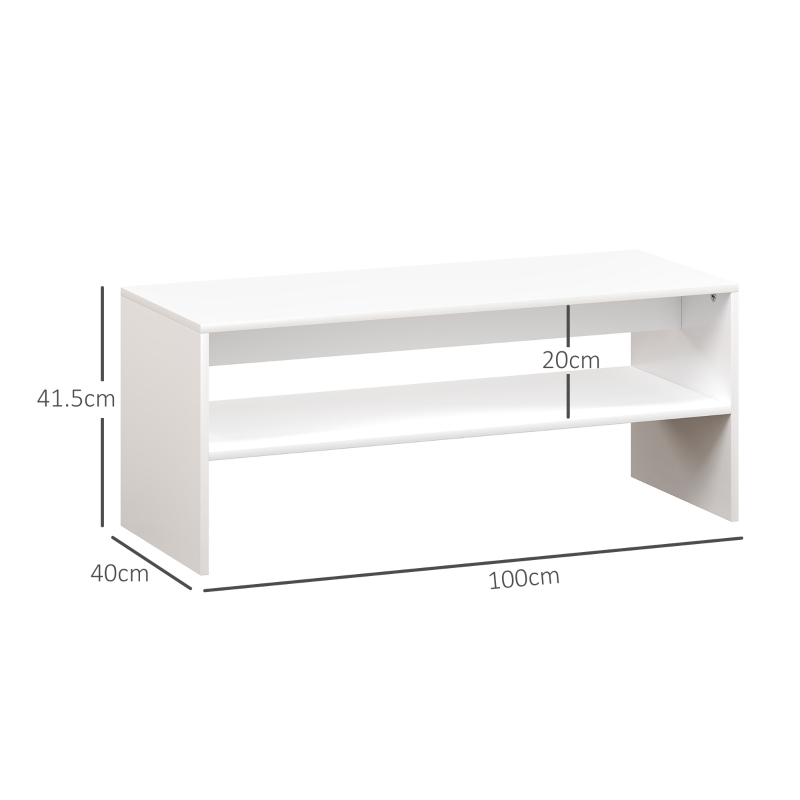 HOMCOM Tavolino da Caffè Moderno in Legno a 2 Livelli con Ripiano Aperto, 100x40x41.5 cm, Bianco