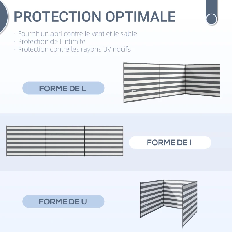 Outsunny Paravent brise-vent de camping portable pliable avec sac de transport et poteaux en acier dim. 540 cm x 150 cm