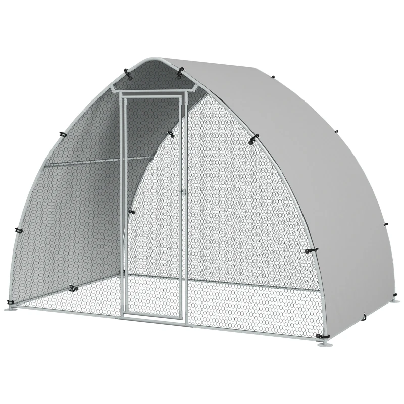 PawHut Galvanised Outdoor Chicken Coop with Cover, for 4-6 Chickens, Hens, Ducks, Rabbits, 3 x 1.9 x 2.2m - Silver Tone
