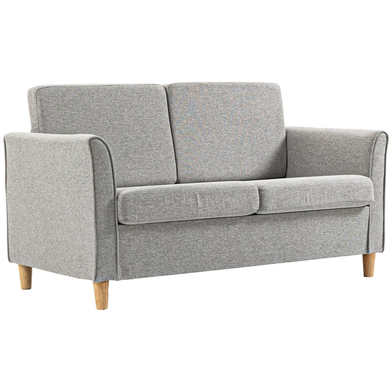 HOMCOM Compact Loveseat Sofa, Modern 2 Seater Sofa for Living Room with Wood Legs and Armrests, Light Grey