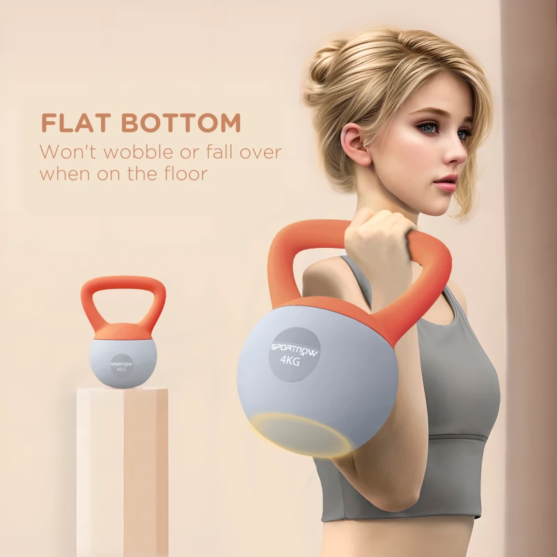 SPORTNOW 4KG Soft Kettlebell, Kettlebell with Non-Slip Handle for Home Gym, Weight Lifting, Strength Training, Orange/Grey