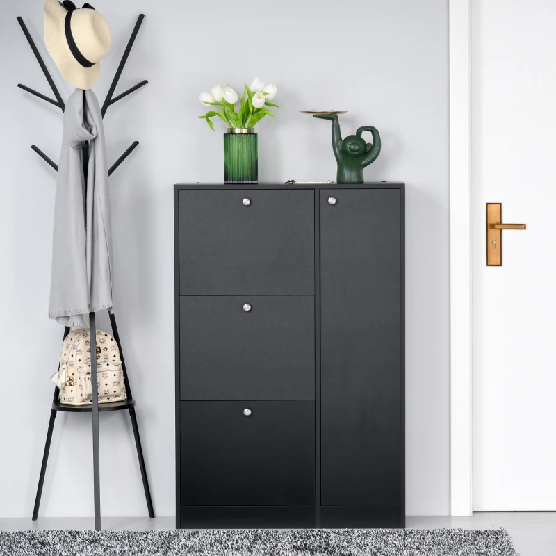 HOMCOM Scarpiera Salvaspazio Regolabile, Mobile Portascarpe con 8 Scomparti Legno 80 x 24 x 120cm Nero