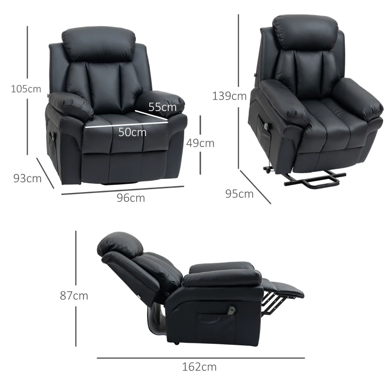 HOMCOM Fauteuil de Relaxation électrique Fauteuil releveur inclinable avec Repose-Pied Ajustable revêtement synthétique Noir