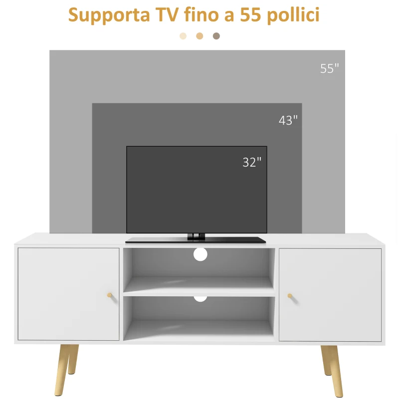 HOMCOM Mobile TV 55" max con 2 Armadietti e 2 Ripiani Aperti, in Legno e Truciolato, 120x34x50 cm, Bianco