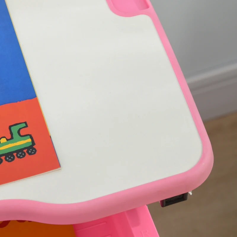 HOMCOM Banco Scuola per Bambini 6-12 Anni con Sedia e Altezza Regolabile, Piano Inclinabile, 66x47x52-77 cm, Rosa