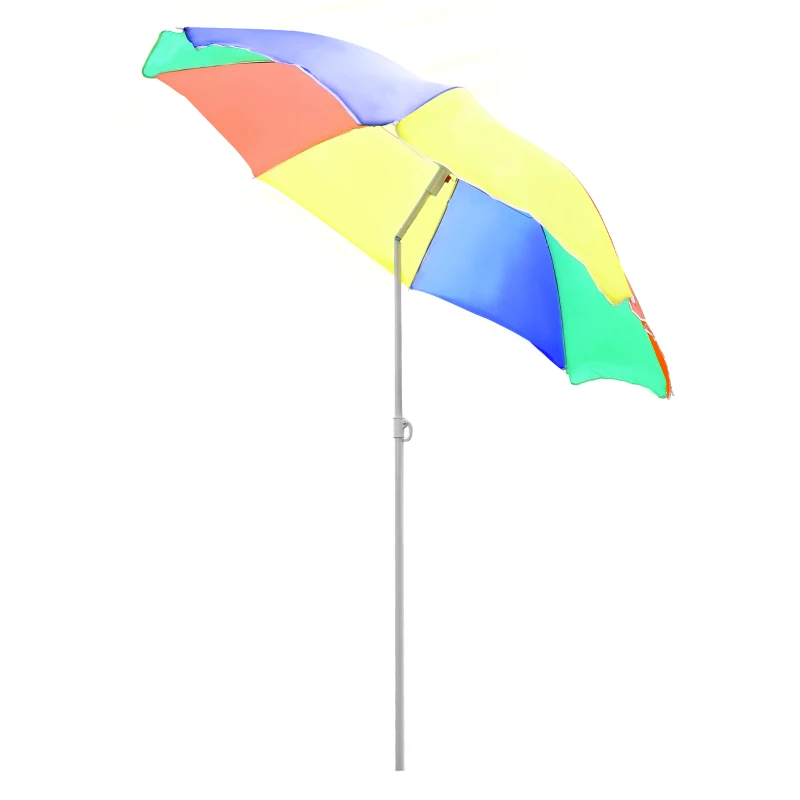 Outsunny Parasol de plage parasol inclinable rond parasol d'extérieur en métal polyester multicolore