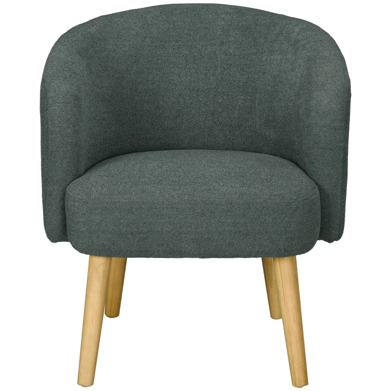 HOMCOM Poltrona Moderna a Botte in Tessuto Teddy con Imbottitura e Gambe in Legno, Verde Scuro