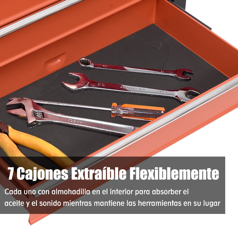 HOMCOM Carro Caja de Herramientas Taller Movil 7 Cajones 1 Cerradura 2 llaves 4 Ruedas