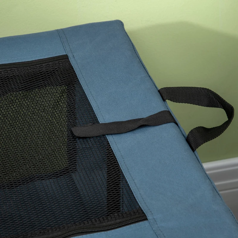 PawHut Sac de transport pliable pour animaux de compagnie avec poignée tissu en maille 69 x 51 x 51 cm bleu noir