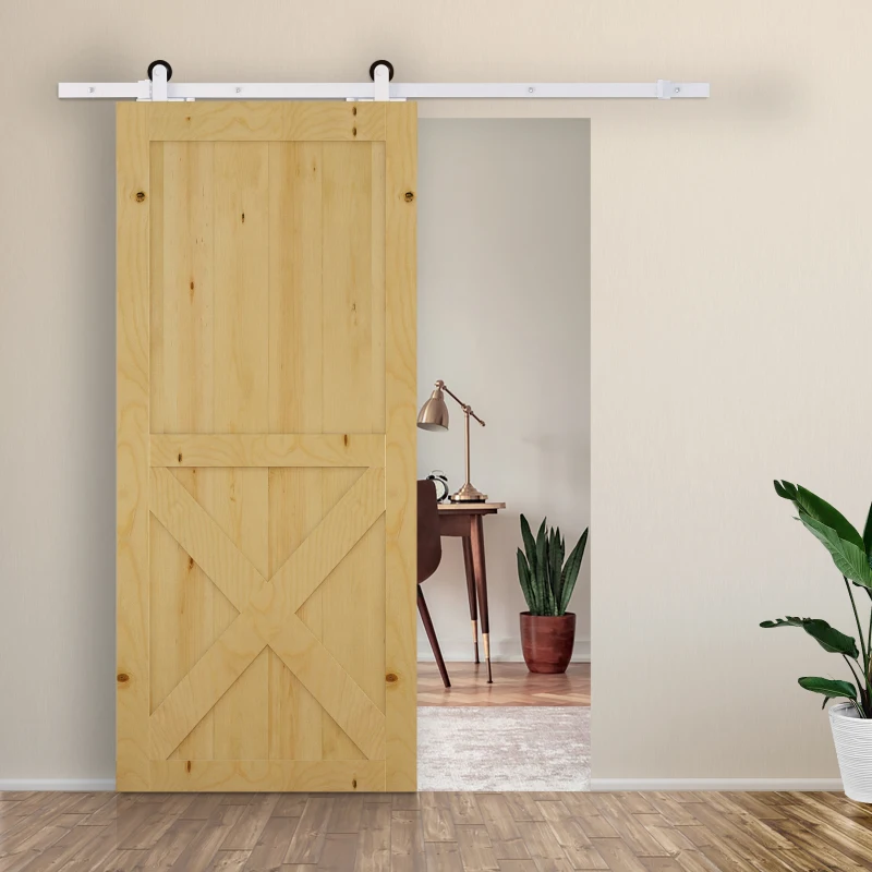 HOMCOM Kit per Porta Scorrevole con Binario 183cm, Rotelle e Minuteria Inclusa, Bianco