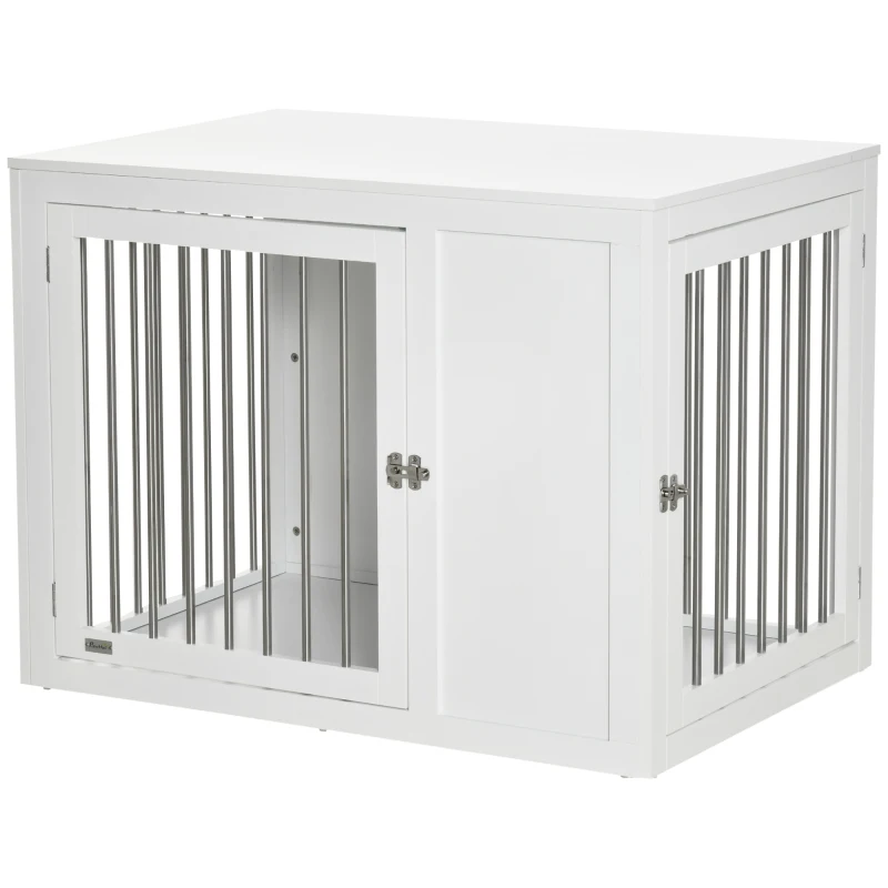 PawHut 2-in-1 Dog Cage and Side Table, with Two Lockable Doors, for Medium  Large Dogs - White