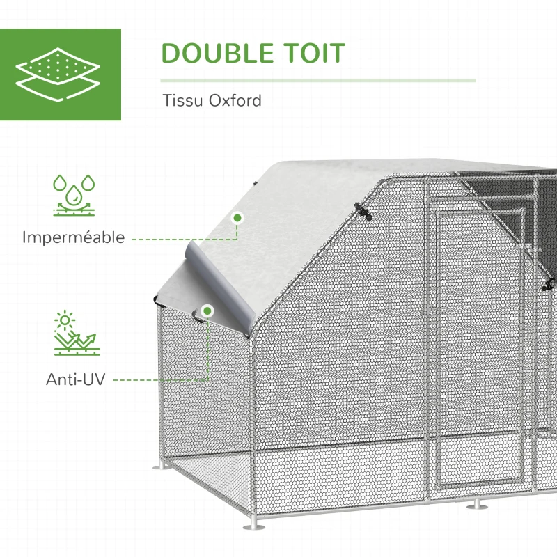 PawHut Enclos poulailler chenil 5,32 m² - parc grillagé dim. 2,8L x 1,9l x 1,95H m - poulailler chenil entièrement couvert - acier galvanisé