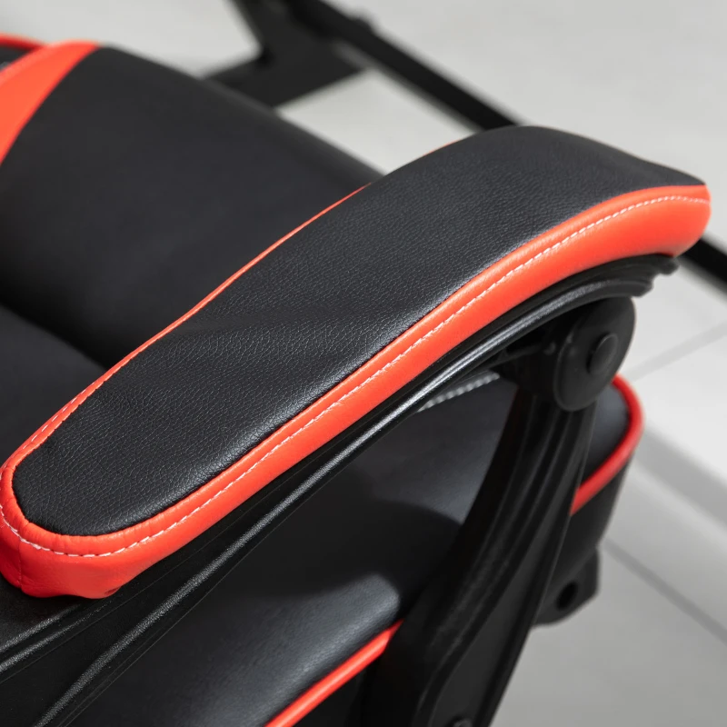 Vinsetto Bürostuhl Schreibtischstuhl mit Kopfkissen Fußstütze Drehstuhl Liegestuhl höhenverstellbar Kunstleder Nylon Schwarz+Rot 67 x 69 x 115-123 cm