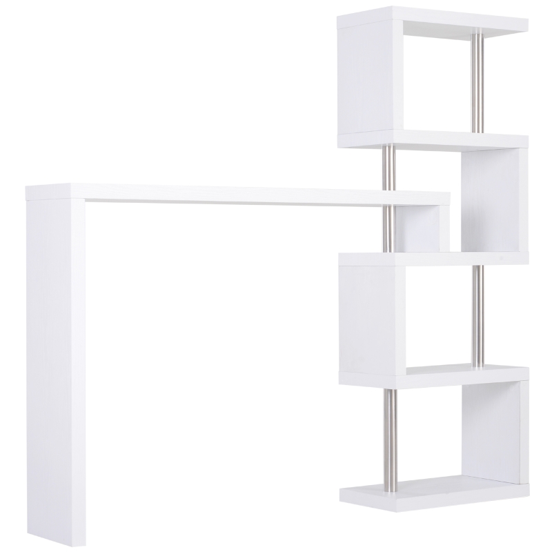 HOMCOM MDF L Shape Work Computer Desk Home-Office Wookstation w/Four-Tier Shelf Modern Display 360° Rotating Space Saver White