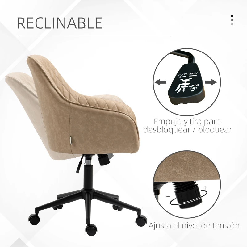 Vinsetto Silla de Oficina Basculante de Cuero PU con Altura Ajustable para Dormitorio Estudio 59x60x90-100 cm Marrón