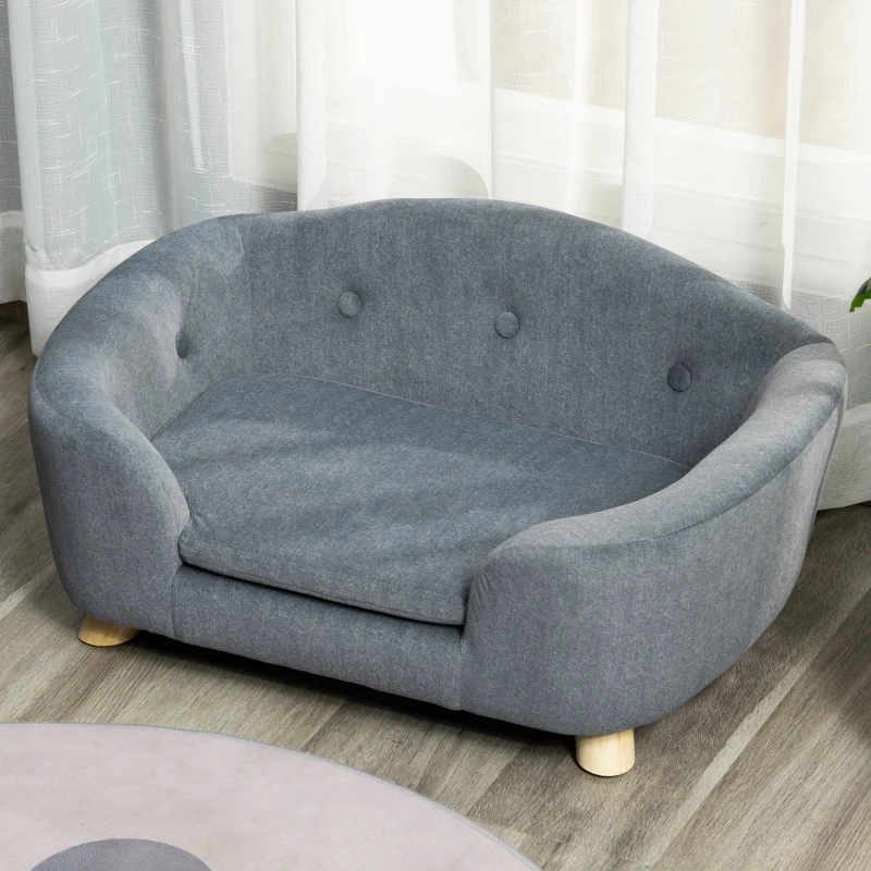PawHut Dog Sofa Bed Pet Chair Couch with Water Resistant Fabric, Kitten Lounge with Soft Cushion, Wooden Frame for Mini Size Dogs - Grey