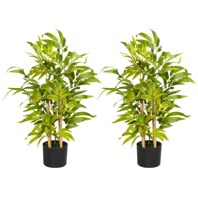 HOMCOM 2 PCs Artificial Plants Bamboo Tree in Pot Desk Fake Plants for Home Indoor Outdoor Decor, 15x15x60cm, Green