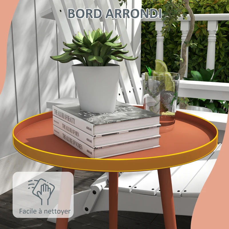 Outsunny Table basse de jardin ronde, table d'appoint extérieur avec bord rond en acier, dim. Ø40 x 50H cm rouge