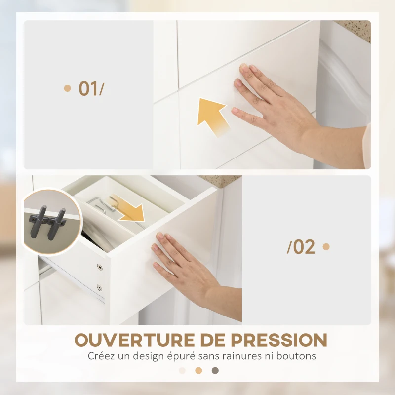 HOMCOM Armoire de cuisine meuble de rangement buffet 4 portes avec étagères réglables - dim. 60L x 35l x 170H cm blanc laqué(m-6)