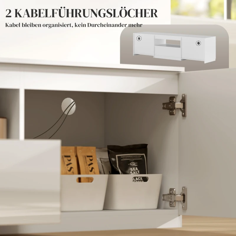 HOMCOM TV-Lowboard, Hochglanz, für Fernseher bis 65'', 3 Fächer, Schublade, 160 x 38 x 43 cm, Weiß