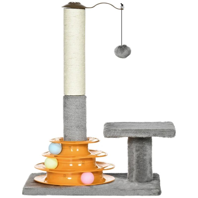 PawHut 56cm Cat Tree Tower Activity Centre, Climbing Stand Kitten House Furniture w/ Scratching Posts, Toy Ball - Grey